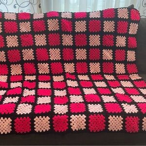 Handmade Crochet Blanket 52 In X 54 In Hot Pink Light Pink Black New W/O Tags